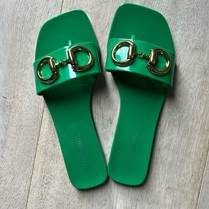 New (no tags) Jeffrey Campbell sandals-emerald green w/ gold. Gorgeous. Size 7